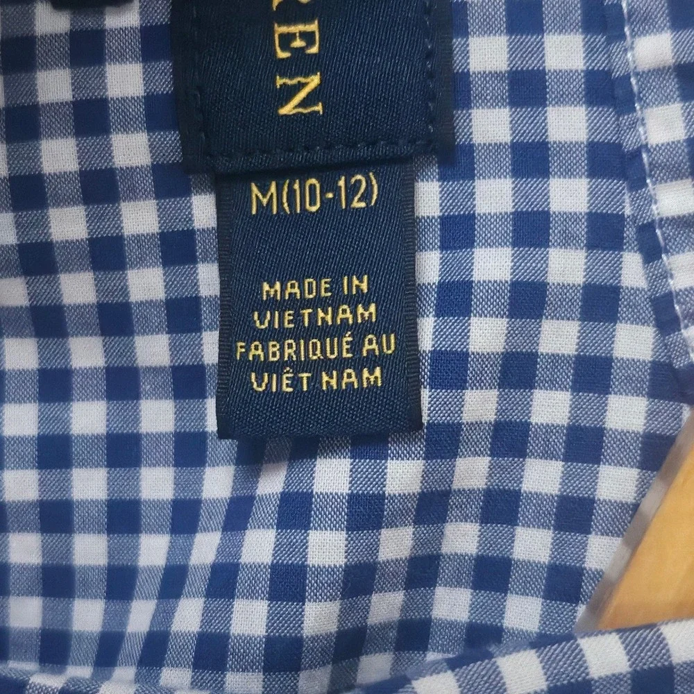 Ralph Lauren Boys M 10-12 Blue White Gingham Natural Stretch Button Down Shirt